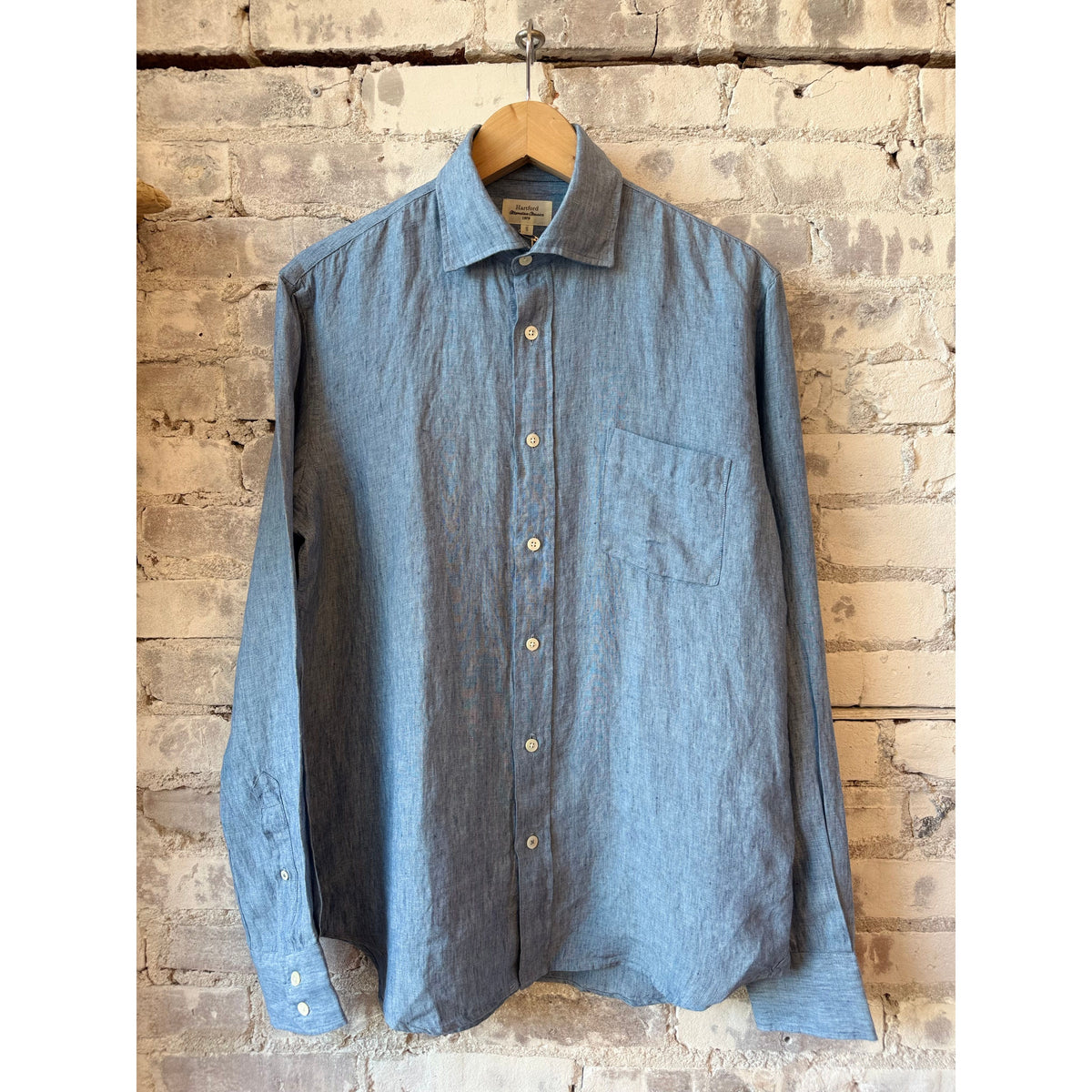 Hartford Men's Paul Linen Shirt - Blue Light Slate Gray