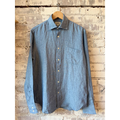 Hartford Men's Paul Linen Shirt - Blue Light Slate Gray