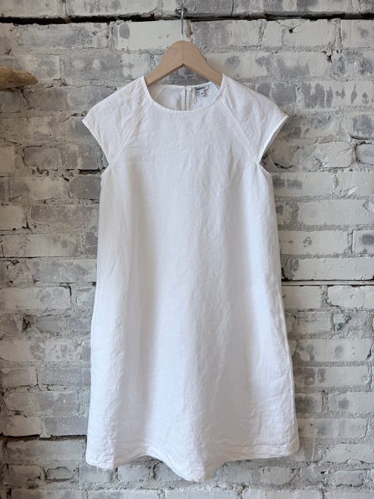 Garment-Dyed Compact Slub Linen Dress - White - DUNE + SALT
