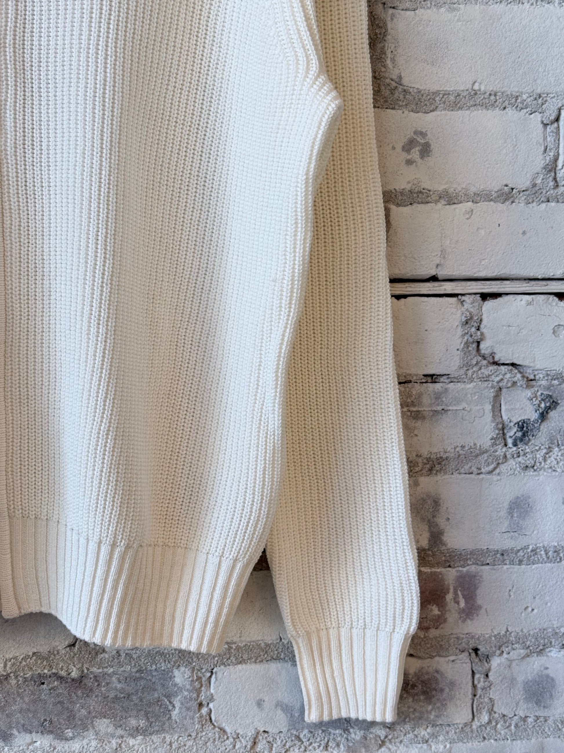 Cotton-Yarn Zip Up Sweater - White - DUNE + SALT