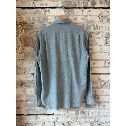 Men's Paul Woven Yarn Dyed Shirt in Light Hairline Indigo Stripe by Hartford Men's, featuring woven fabric and slim fit design.