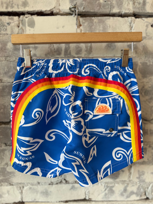 Sundek Kid's Archive Hibiscus Print Elastic Waist Boardshort - Vintage Sapphire Rosy Brown