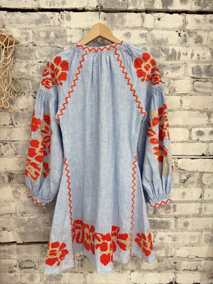 Pixel Rose Mini Dress - Light Blue Melange - DUNE + SALT