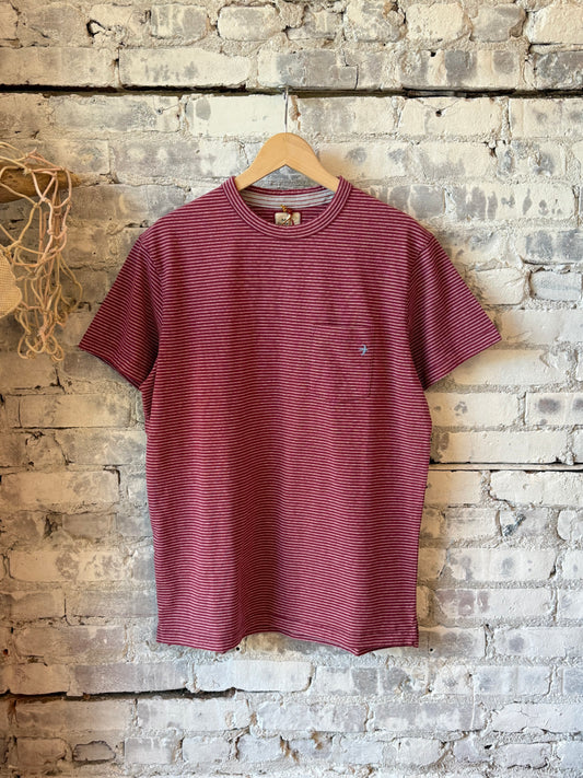 Double Feedstripe Tee - Burgundy/White
