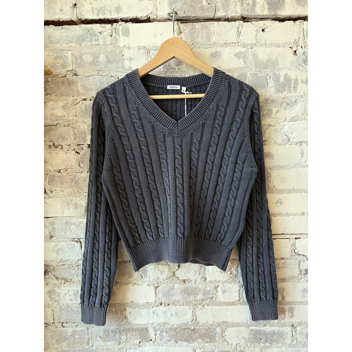 Stone-Washed Cotton Cable-Knit Sweater - Blue - DUNE + SALT