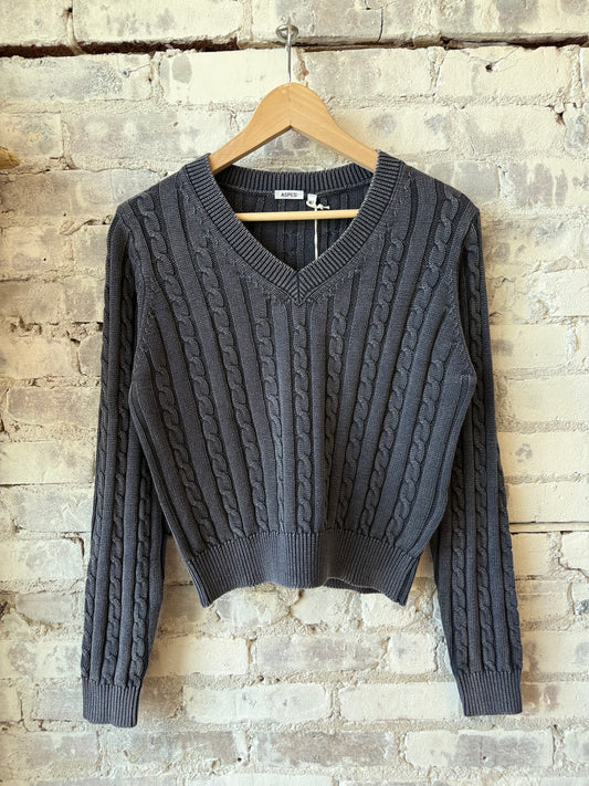 Stone-Washed Cotton Cable-Knit Sweater - Blue - DUNE + SALT