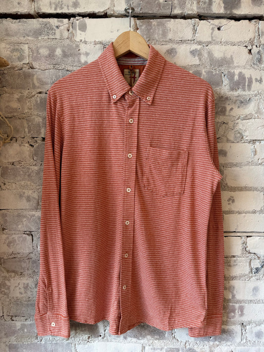 Hemp Stripe Buttondown - Burnt Orange/White - DUNE + SALT