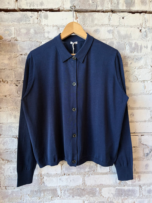Cotton/Silk Linen Cardigan - Navy - DUNE + SALT