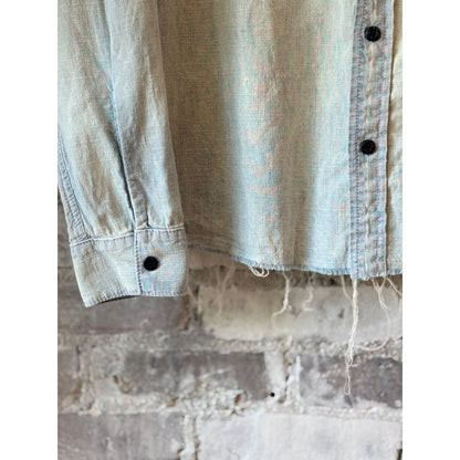 MONOSTERO Raw Hem Hemp Chambray LS Shirt - Light Wash Dark Gray