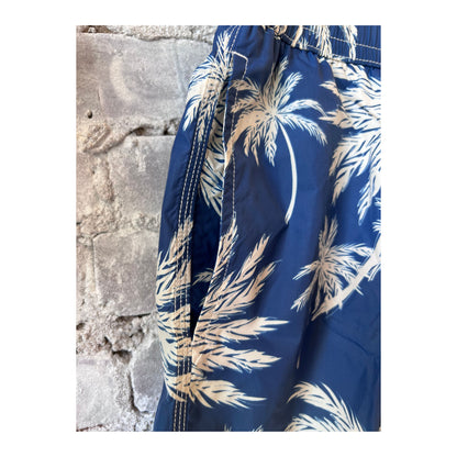 Palm Print Recycled Nylon Swim Trunk - Navy - DUNE + SALT