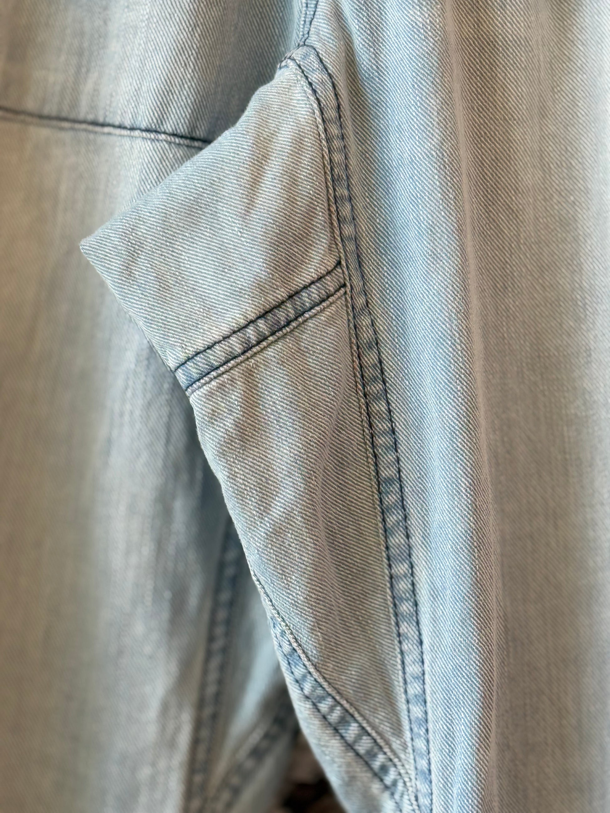 Women's Indigo French Sailor San-Tropez Pant by Freecity, with a relaxed fit and summer fade denim texture.