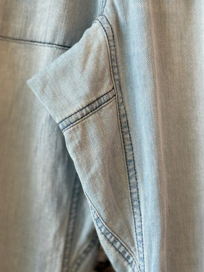 Women's Indigo French Sailor San-Tropez Pant by Freecity, with a relaxed fit and summer fade denim texture.