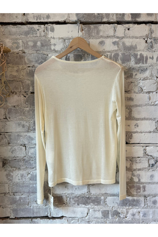 Silk/Cashmere LS Jersey Crew - White - DUNE + SALT