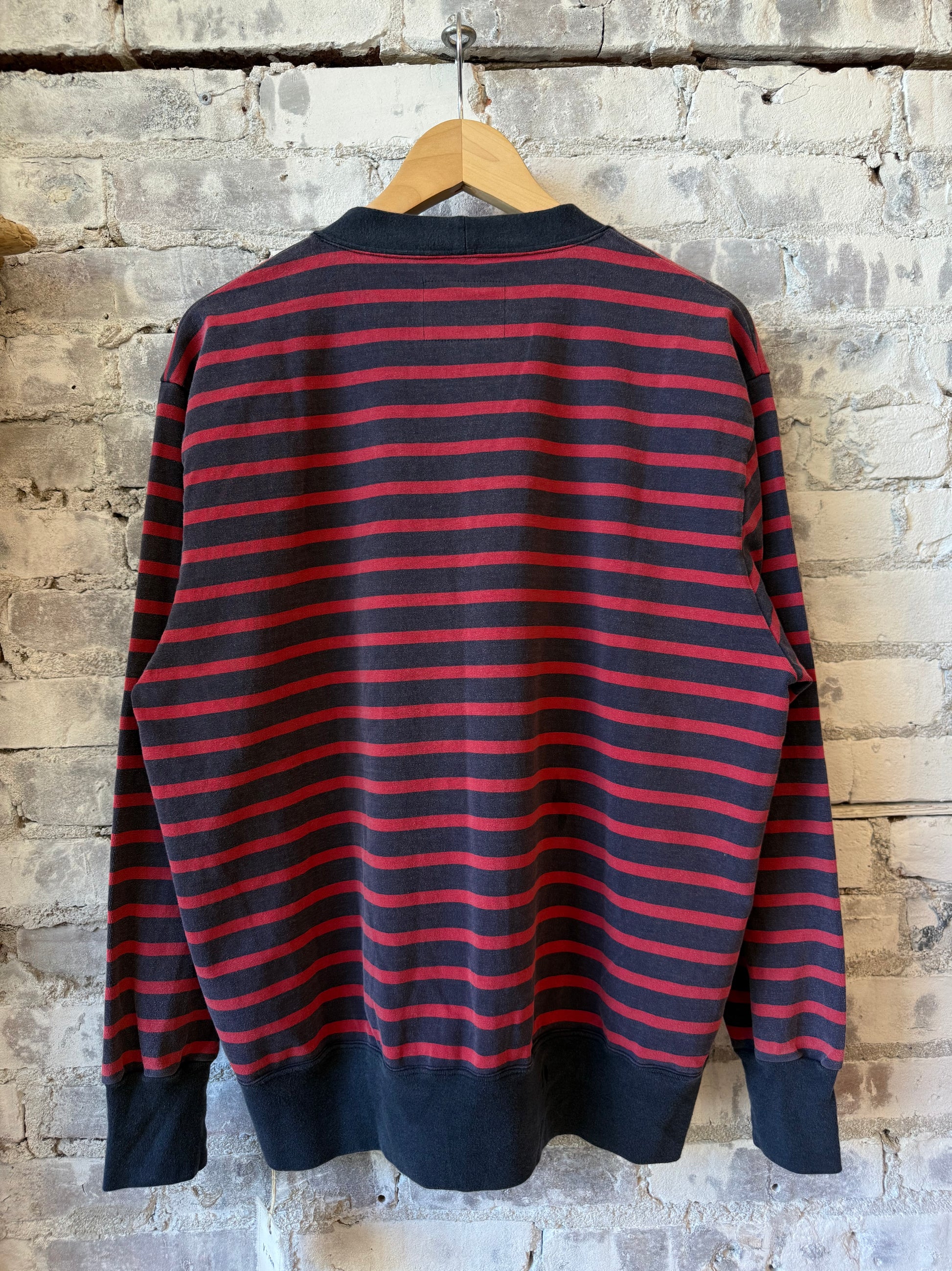V::Room Cotton Heavy Boarder V-Cardigan - Navy/Red Dark Slate Gray