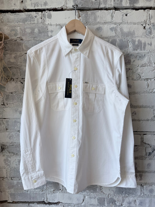 Polo RL Classic Fit Sateen Workshirt - White Dark Gray