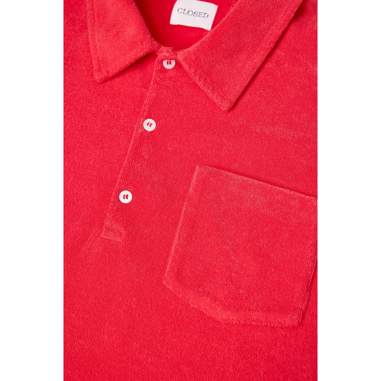 Closed Men's short sleeve polo in Laser Red, lightweight cotton fabric, classic fit with collar and button placket.