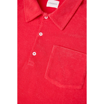 Closed Men's short sleeve polo in Laser Red, lightweight cotton fabric, classic fit with collar and button placket.