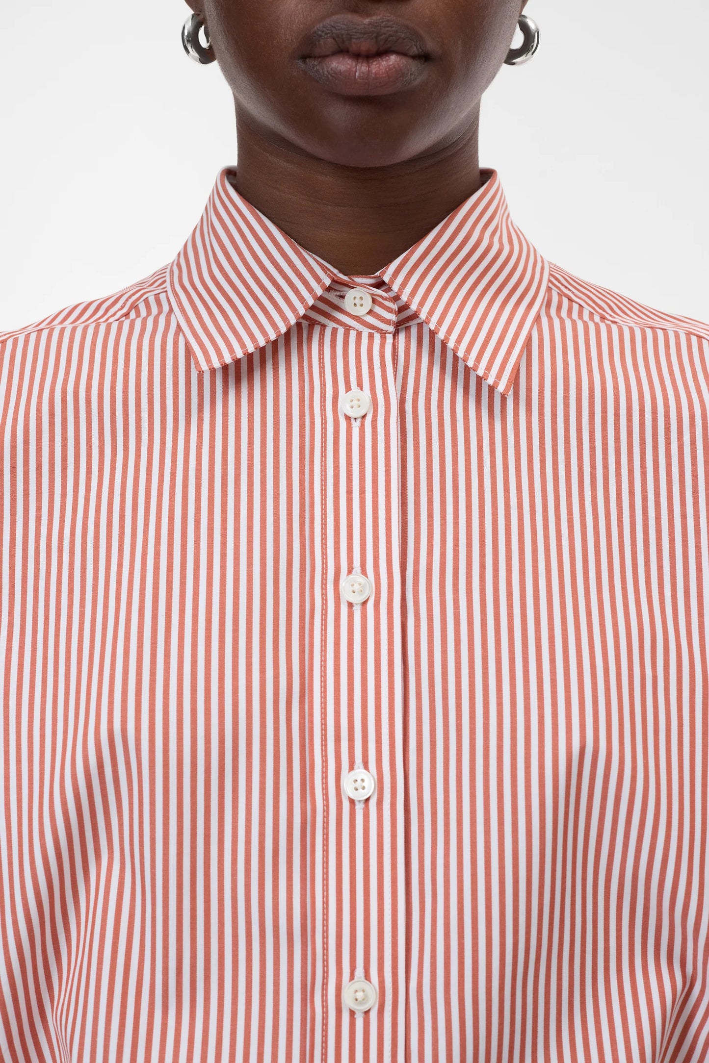 Closed Women's Gathered Stripe Shirt – Brick Red Tan