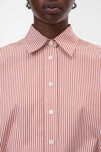 Closed Women's Gathered Stripe Shirt – Brick Red Tan