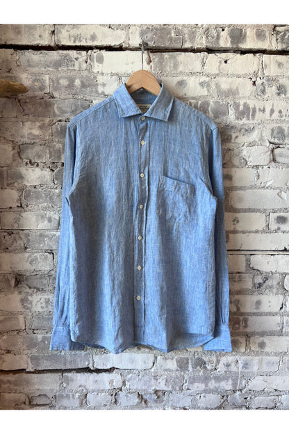 Paul Linen Chambray Shirt - Blue - DUNE + SALT