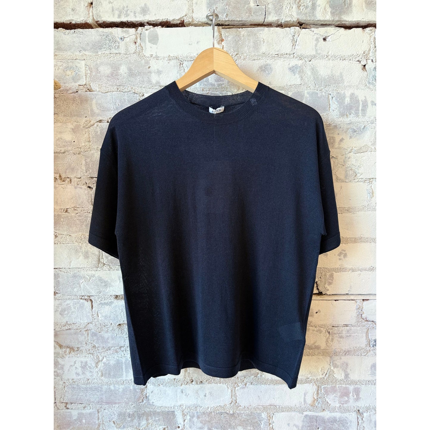 Silk/Cotton/Cashmere Knitted T-Shirt - Black Navy - DUNE + SALT