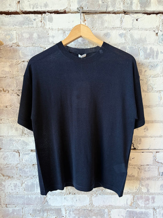 Silk/Cotton/Cashmere Knitted T-Shirt - Black Navy - DUNE + SALT