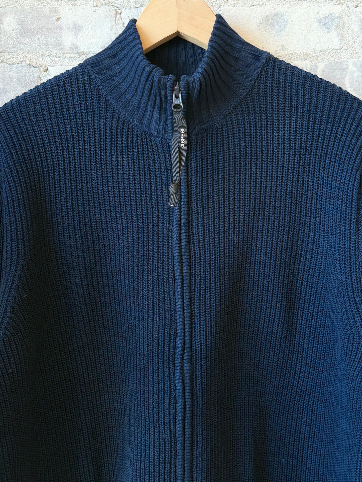 Cotton-Yarn Zip Up Sweater - Navy - DUNE + SALT