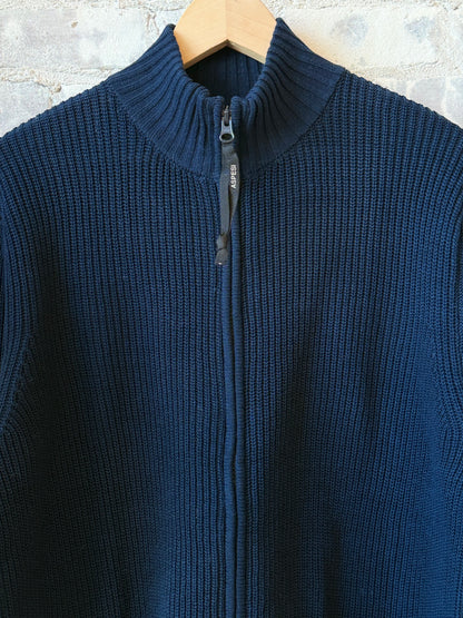 Cotton-Yarn Zip Up Sweater - Navy - DUNE + SALT