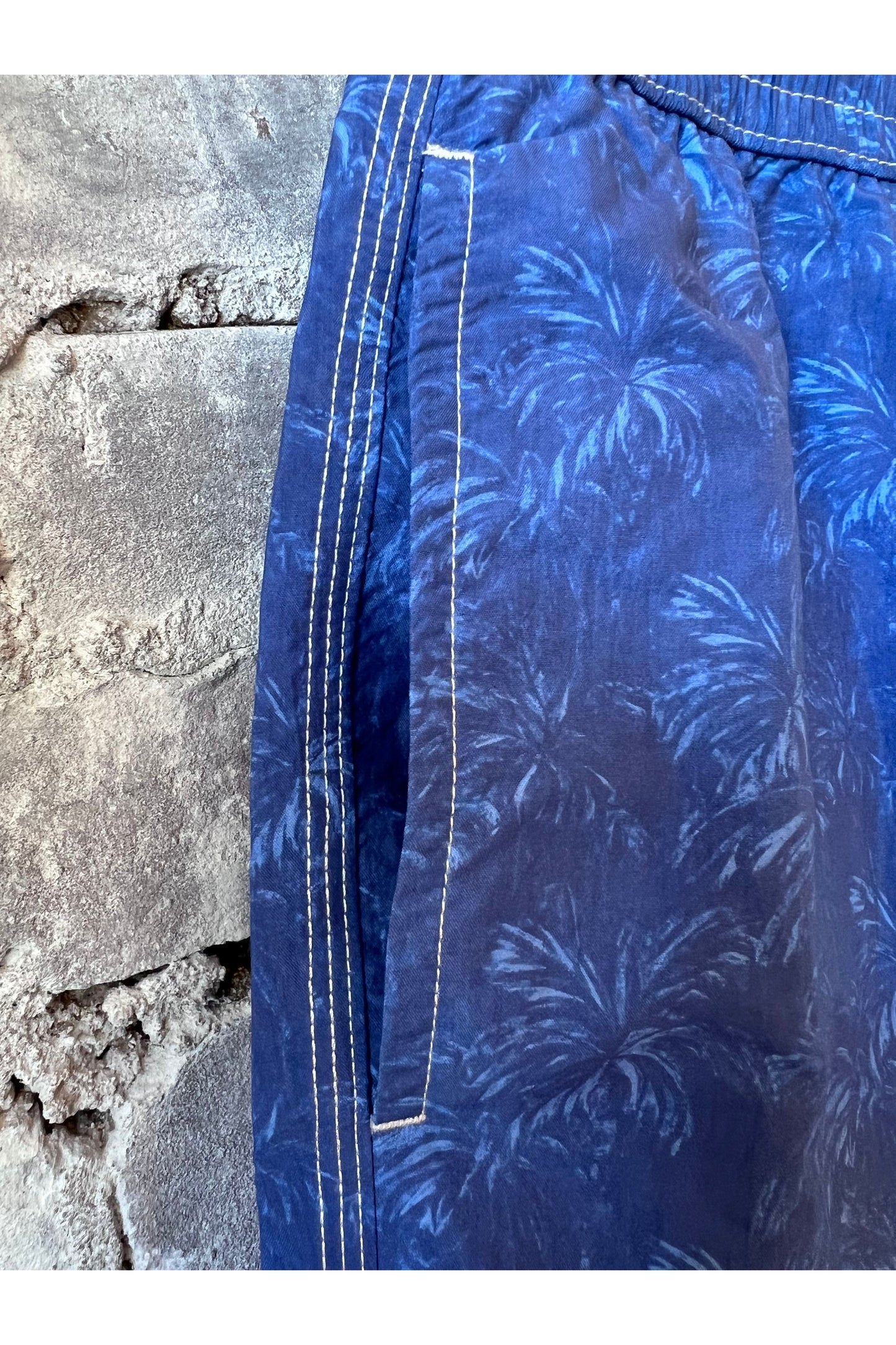 Palms Print Nylon Swim Trunks - Blue - DUNE + SALT