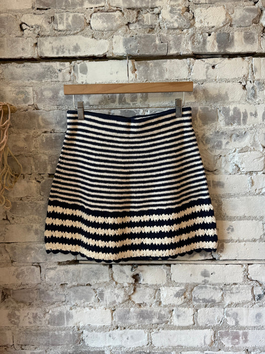 Tatum Crochet Mini Skirt - Ivory/Navy Stripe