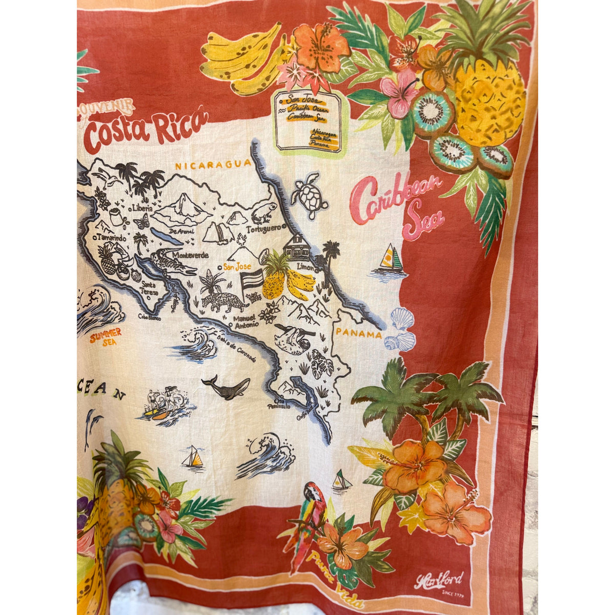 Hartford Women's Bandana Costa Rica Woven Scarf - Red Light Gray