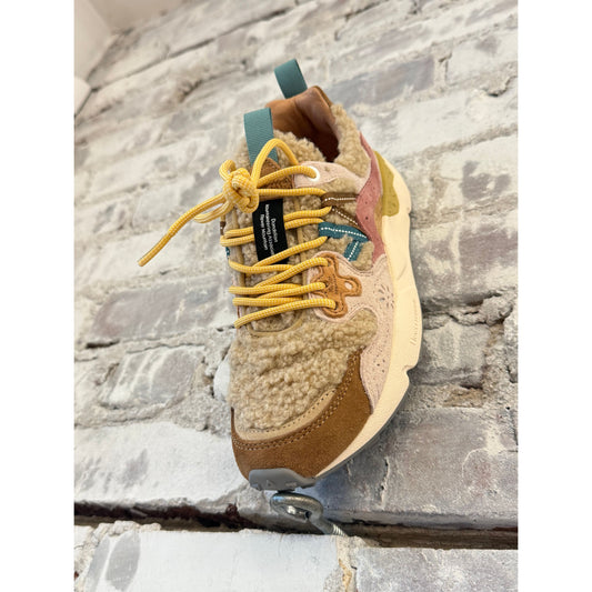 Flower Mountain Yamano 3 Woman Suede/Teddy Sneaker – Light Brown/Rose/Beige Gray