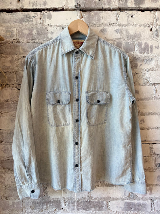 Raw Hem Hemp Chambray LS Shirt - Light Wash