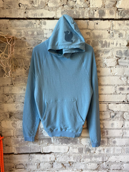 Women's Blue fluffy cloud hoodie from Freecity, BASICGOODNESS LT TERRY FLUFF HOODIE, showing soft fabric and cozy fit.