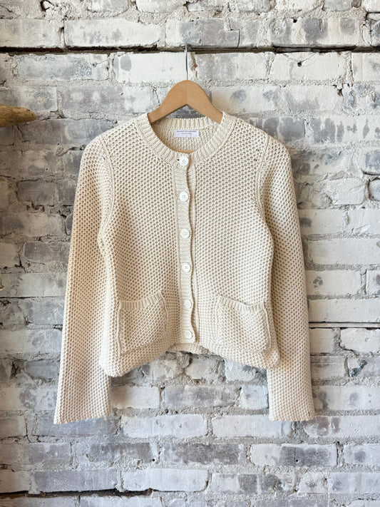 Organic Cotton Knit L/S Crewneck Cardigan - Milk - DUNE + SALT