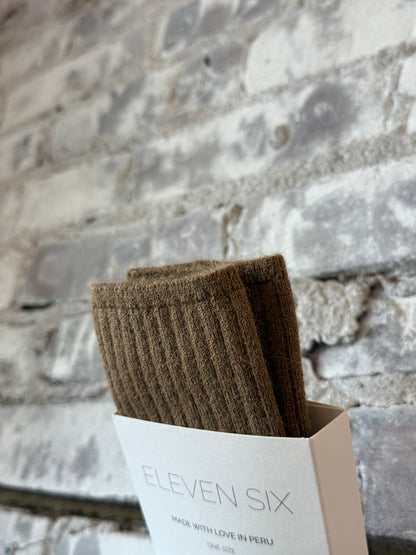 Women's Ali Ribbed Sock in camel from ELEVEN SIX, featuring a cozy ribbed knit texture and neutral color for casual wear.
