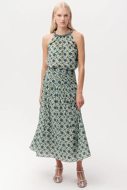 Eldon Smocked Waist Zippered Midi Skirt - Multi