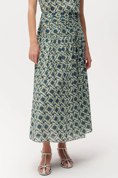 Eldon Smocked Waist Zippered Midi Skirt - Multi