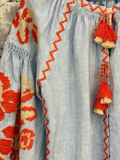 Pixel Rose Mini Dress - Light Blue Melange - DUNE + SALT