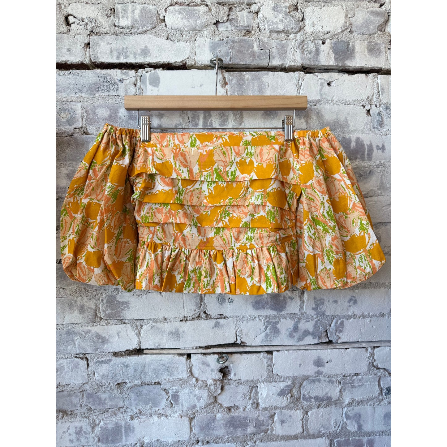 Off Shoulder Ruched Top - Peach Tulips - DUNE + SALT