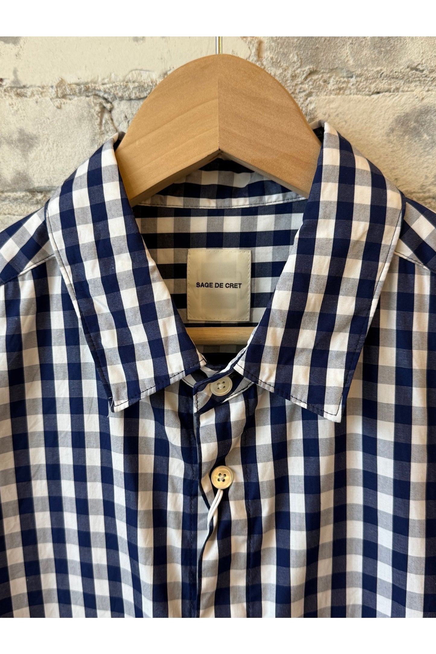 Gingham Check Regular Collar Shirt - Navy - DUNE + SALT