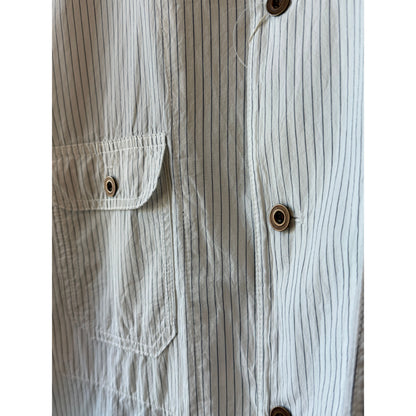 Men's white Stripe Shirtalls by H-Unit, featuring a classic striped pattern and durable fabric for casual wear.