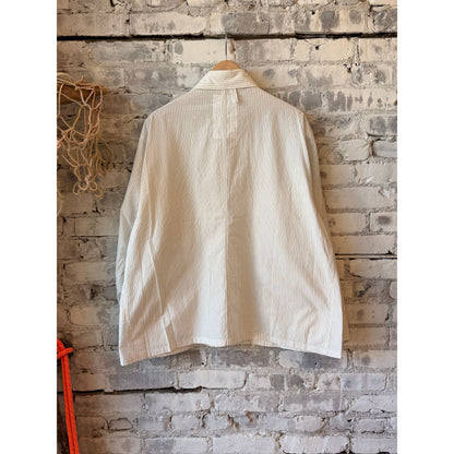 Men's white Stripe Shirtalls by H-Unit featuring a classic striped pattern and button-up front.