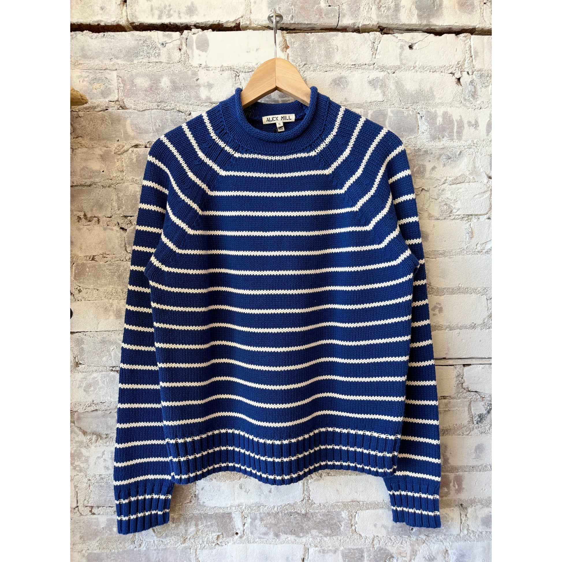 Alex Striped Rollneck In Cotton - Deep Royal/Whipped Cream - DUNE + SALT