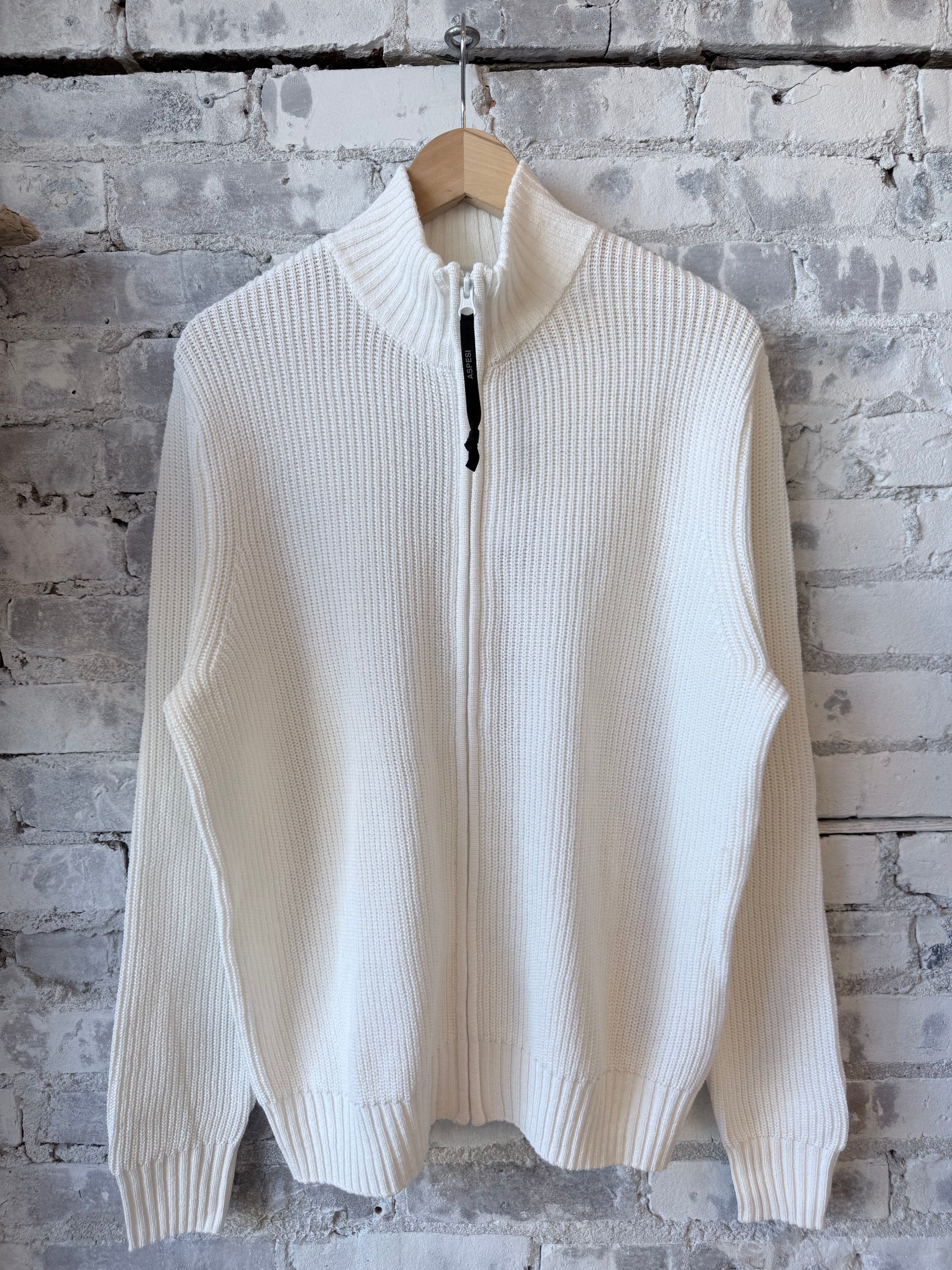 Cotton-Yarn Zip Up Sweater - White - DUNE + SALT