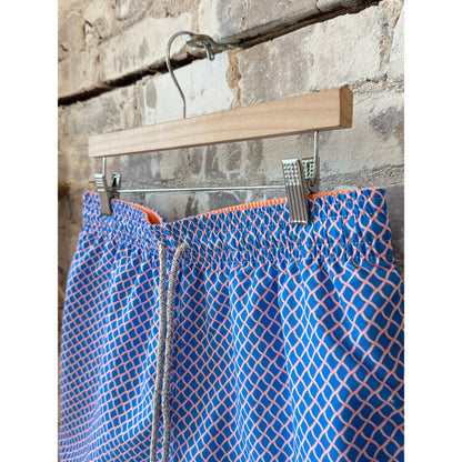 Men's Cyclist Liner Swim Trunks - Nautical Mesh Turquoise/Coral - DUNE + SALT