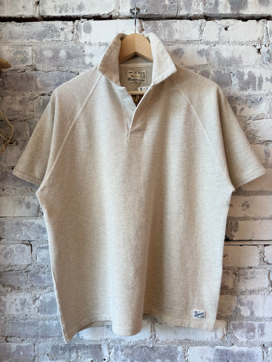 Kepani Raffy Pique Knit Polo Shirt - Oatmeal Light Gray