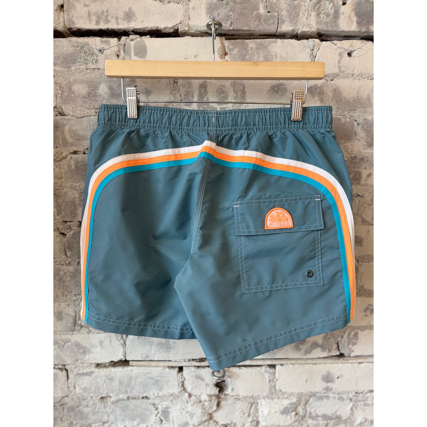Men's Sundek Iconic Taffeta Elastic Waist Boardshort in aviation blue with a relaxed fit and sporty design.