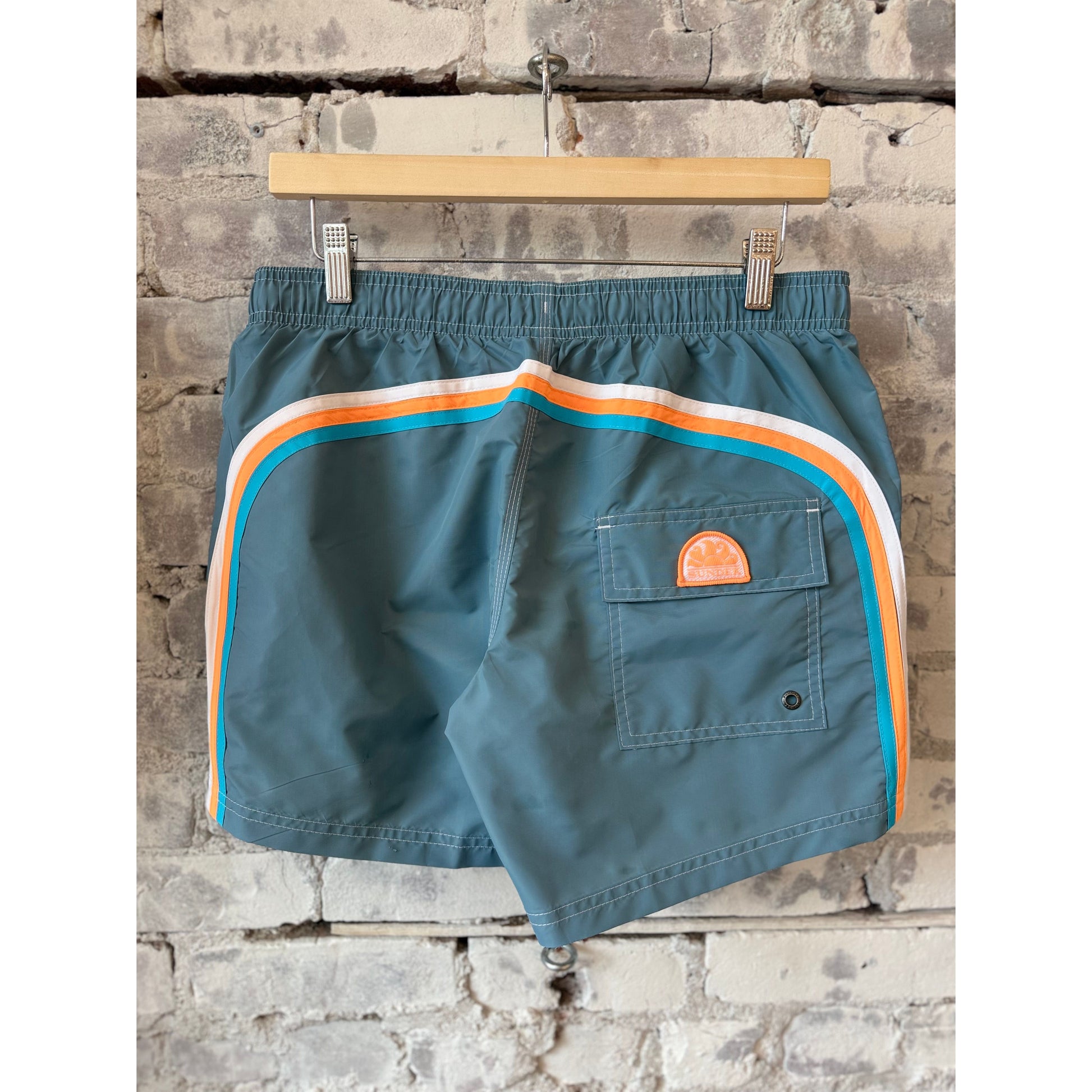 Men's Sundek Iconic Taffeta Elastic Waist Boardshort in aviation blue with a relaxed fit and sporty design.