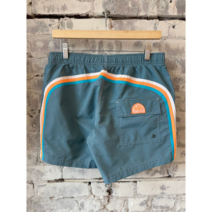 Men's Sundek Iconic Taffeta Elastic Waist Boardshort in aviation blue with a relaxed fit and sporty design.